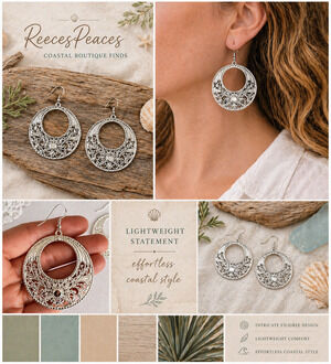 Silver Filigree Hoop Earrings Lightweight Statement Coastal